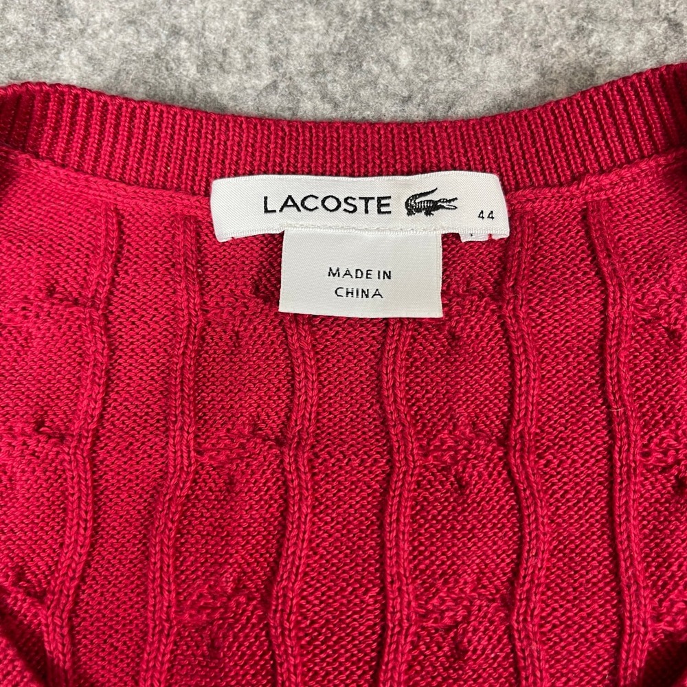 Lacoste Women's Red Cable Knit Crew Neck Sweater Large Classic - Picture 8 of 11
